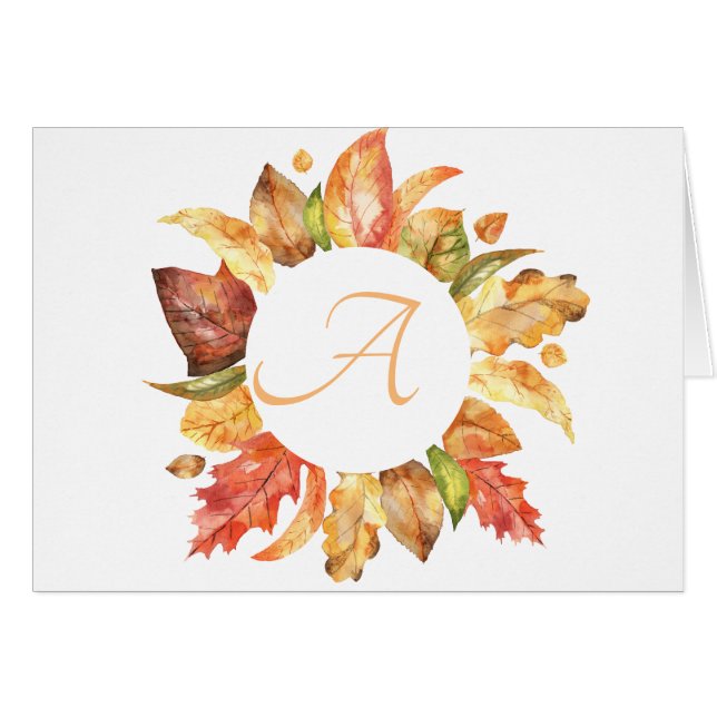 Simplicité Script Fall Feuilles Wreath Monogramme (Devant horizontal)