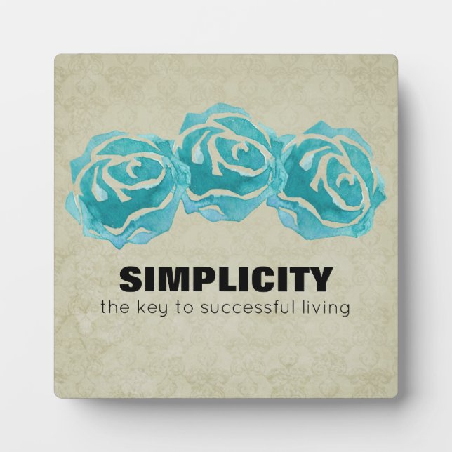 Simplicity Typography Quote with Teal Roses Fotoplatte (Vorderseite)