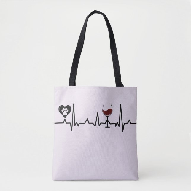 Simplistic Black Paws and Wine Heartbeat Tasche (Vorderseite)