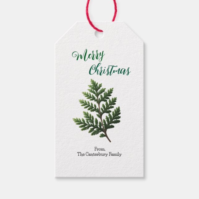 Simplistic Cedar Sprig Weihnachten Geschenkanhänger (Vorderseite)