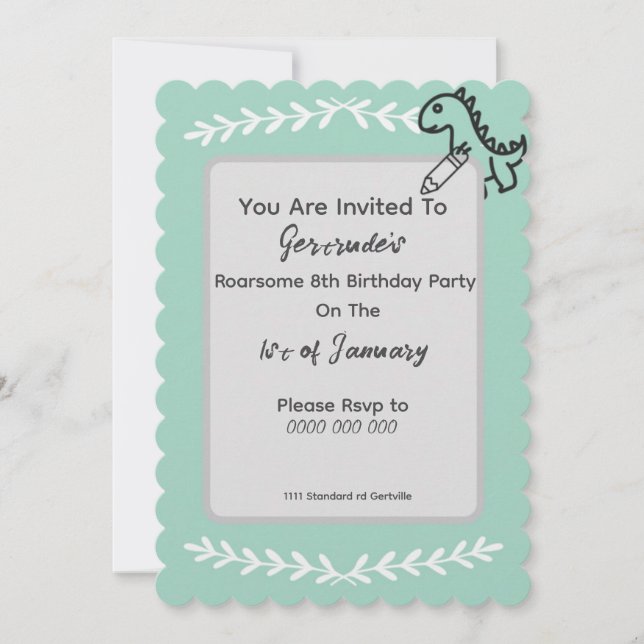 Simplistic Dinosaur Birthday Invite (Vorderseite)