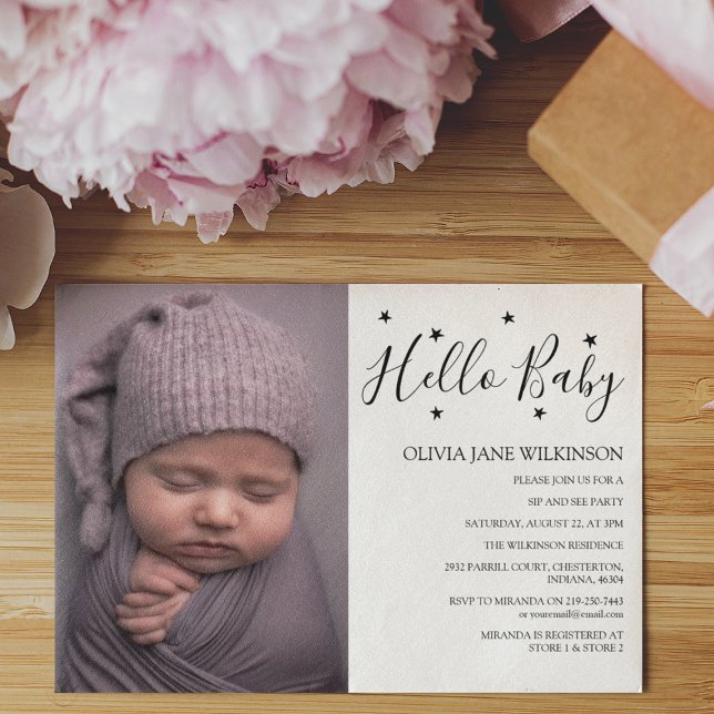 Simplistic Hello Baby | Sip and See Party Einladung (Von Creator hochgeladen)