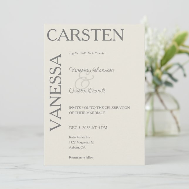 Simplistic Modern Glam Wedding Einladung (Stehend Vorderseite)