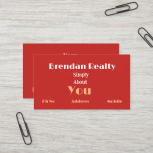 Simplistic Red Gold Real Estate Business Cards Visitenkarte