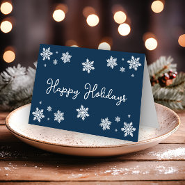 Simplistic Snowflakes Happy Holidays Blue Karte