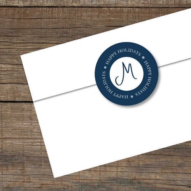 Simplistic Snowflakes Happy Holidays Blue Runder Aufkleber (Von Creator hochgeladen)