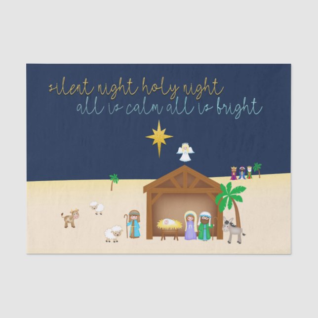Simplistische Krippe Stille Nacht Weihnachtslied Seidenpapier (Vorderseite)