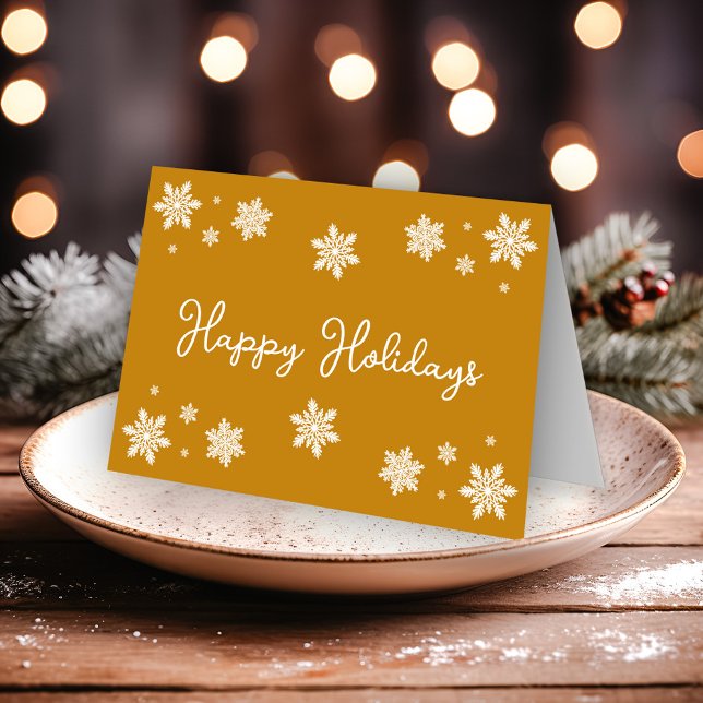 Simplistische Schneeflocken Happy Holidays Golden  Karte (Von Creator hochgeladen)