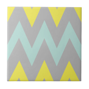 Simplistisches Blau, Gelb und Grau Zickzack Fliese