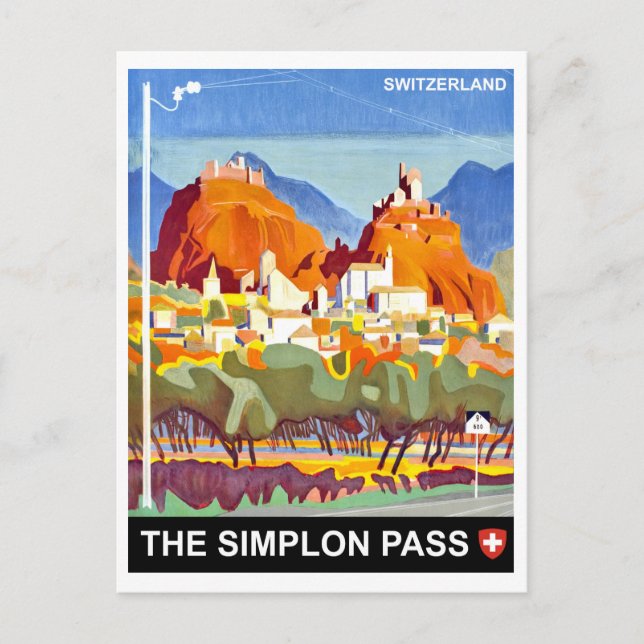 Simplon Pass, Schweiz, Vintage Reise Postkarte (Vorderseite)