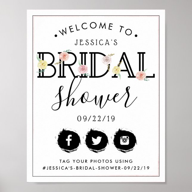 Simply Chic Floral Garden Bridal Shower Welcome Poster (Vorne)