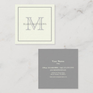 Simply Elegant Ivory Gray Custom Monogram Quadratische Visitenkarte