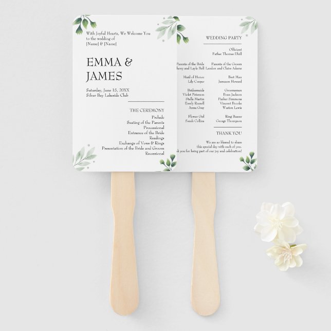 Simply Greenery Wedding Program Invitation Fächer (Vorne und Hinten)