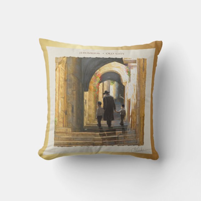 Simta Jerusalem Alte Stadt Israel Ölmalerei Kunst Kissen (Vorderseite)