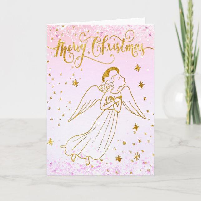 simulated foil angel Merry Christmas card Karte (Vorderseite)