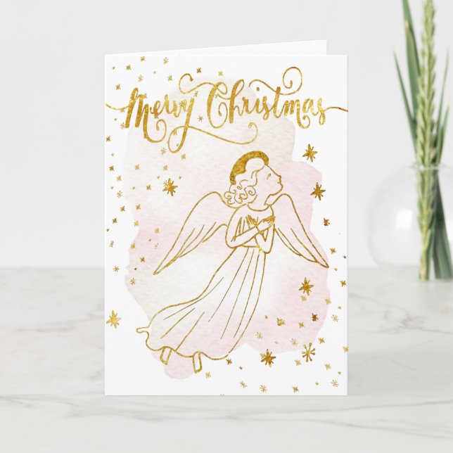 simulated foil angel Merry Christmas card Karte (Vorderseite)