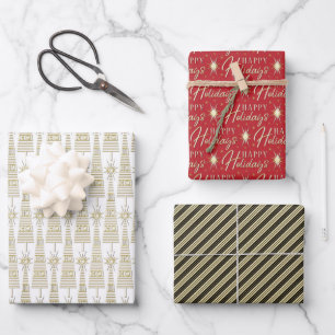 Simulierte Gold metalische Typografie Weihnachten Geschenkpapier Set