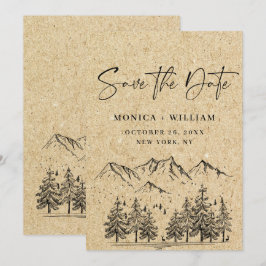 Simulierte Kraft Papier Hand Drawn Mountain Hochze Save The Date