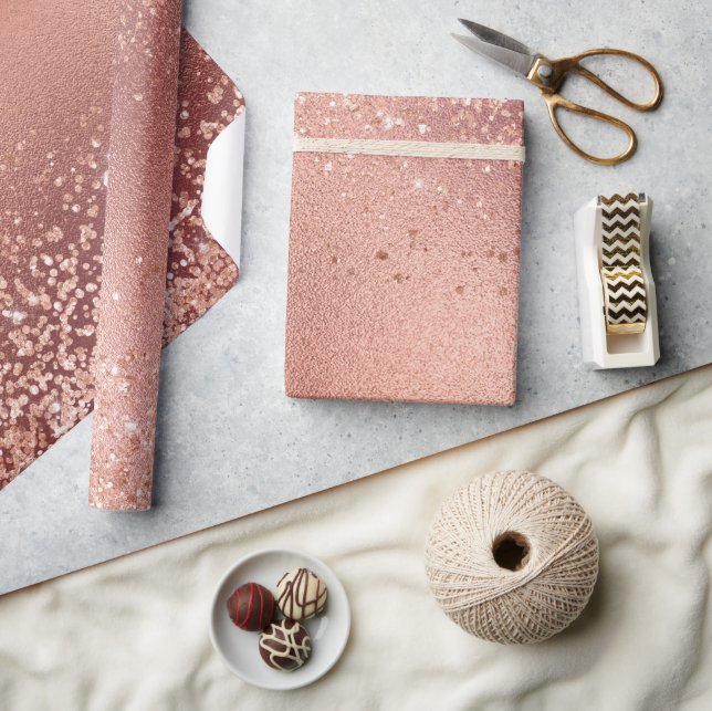 Simulierte Rose Gold Foil und Glitzer Textur Geschenkpapier (Kunsthandwerk)