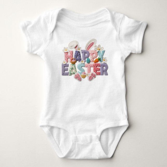Simulierter Latch Style Yarn Frohe Ostern  Baby Strampler (Vorderseite)