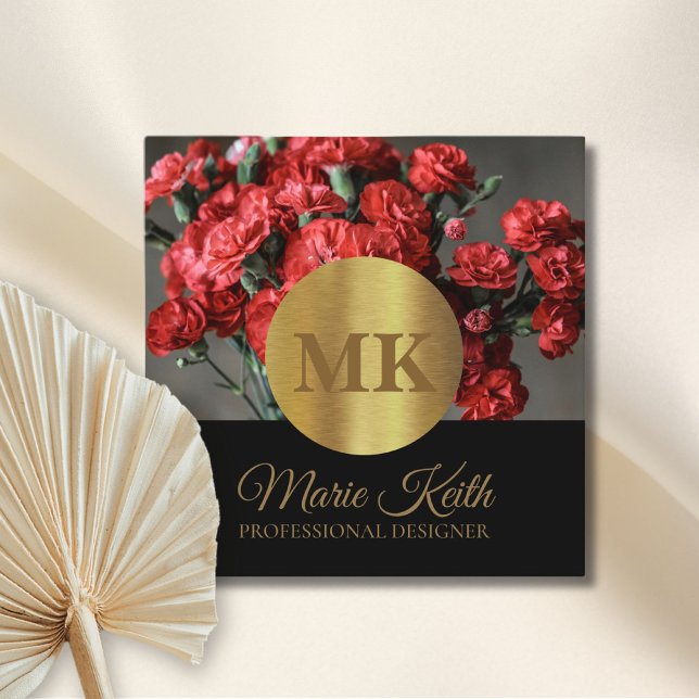 Simuliertes Gold und Schwarz Modernes Beruflich Quadratische Visitenkarte (luxury gold business card with custom photo)