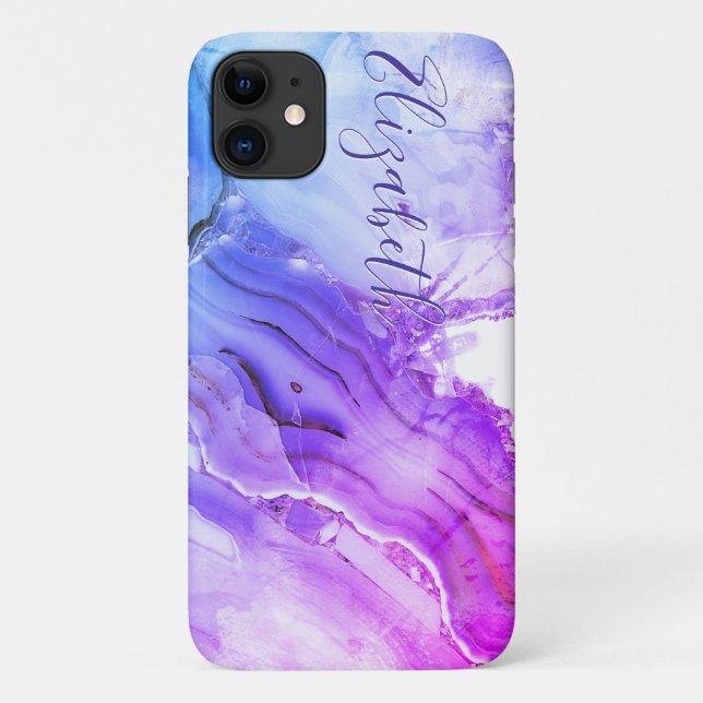 Simuliertes MarmorGranit Lila Blue Case-Mate iPhone Hülle (Rückseite)