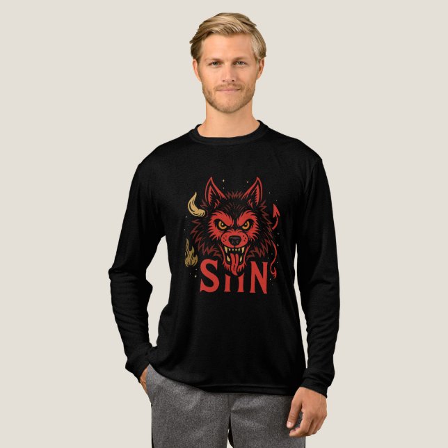 Sin Wolf T - Shirt - Fierce Devil Wolf Head Graphi (Volle Vorderseite)