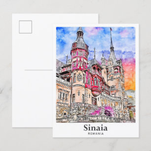 Sinaia Rumänien Reisen Wasserfarben Hand gezogen Postkarte