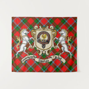 Sinclair Clan Abzeichen & Unicorns w/Tartan Wandteppich
