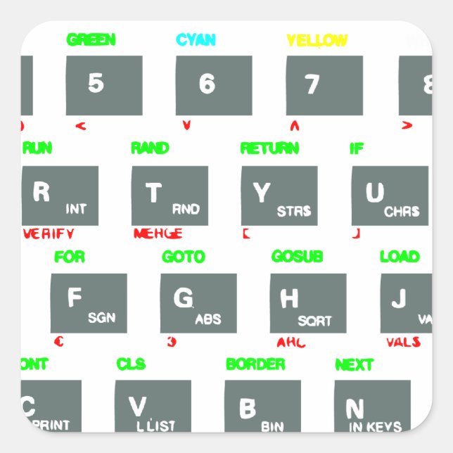 Sinclair ZX Spektrum Keyboard Keys Quadratischer Aufkleber (Vorderseite)