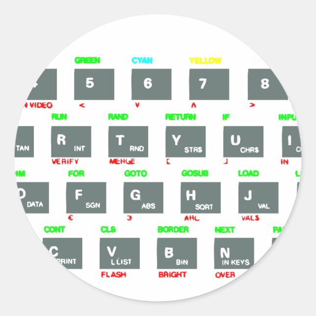 Sinclair ZX Spektrum Keyboard Keys Runder Aufkleber (Vorderseite)