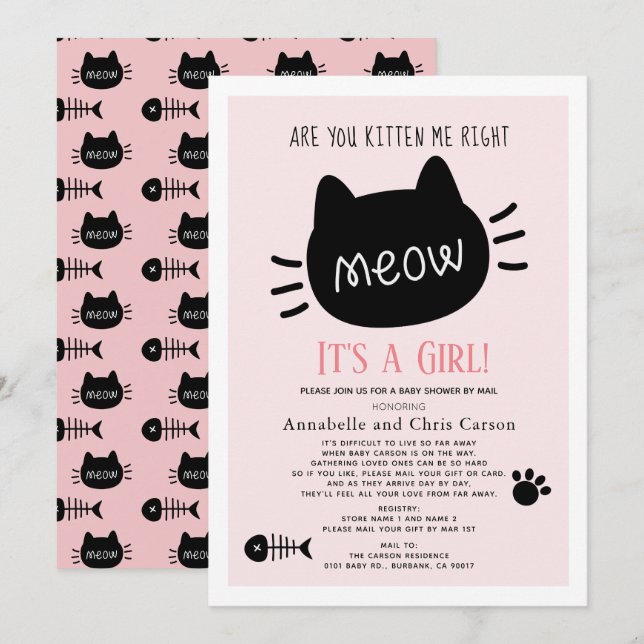 Sind Sie Kitten Me Pink Girl Baby Dusche per Mail? Einladung (Vorne/Hinten)