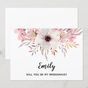 Sind Sie meine Brautjungfer? Aquarell-Blumenkarte Einladung