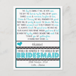 Sind Sie meine Brautjungfer? Blaue/schwarze Einladung