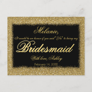Sind Sie meine Brautjungfer? Goldene Einladungspostkarte