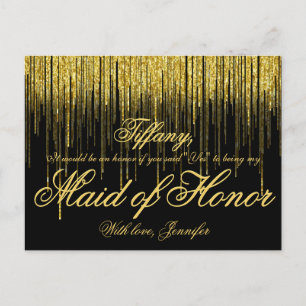 Sind Sie meine Trauzeugin? Goldener Confetti Einladungspostkarte