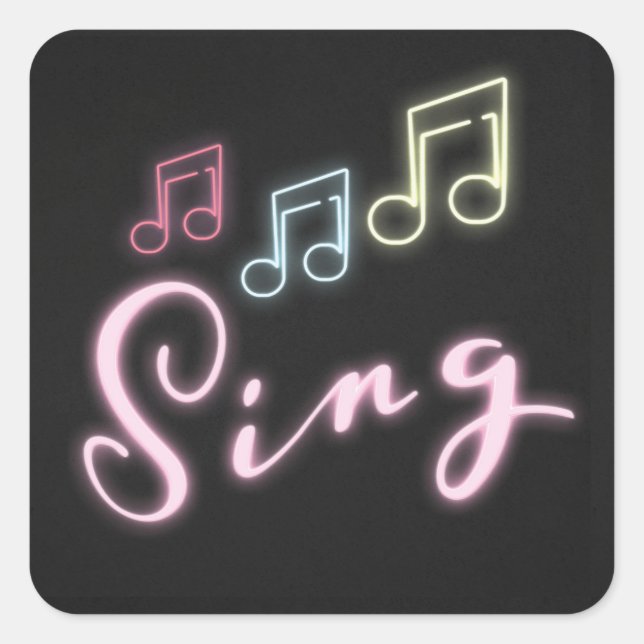 Sing Neon Musiknotens Quadratischer Aufkleber (Vorderseite)