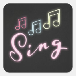 Sing Neon Musiknotens Quadratischer Aufkleber