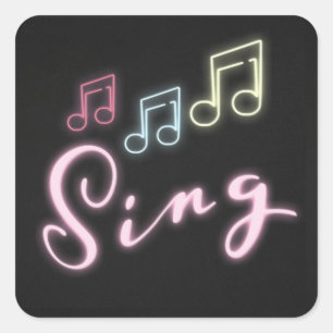 Sing Neon Musiknotens Quadratischer Aufkleber