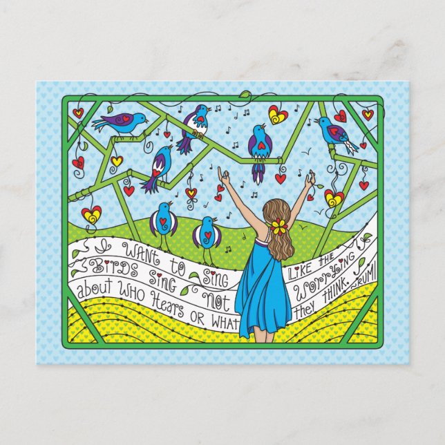 Sing wie die Vögel Sing_ Postkarte (Vorderseite)