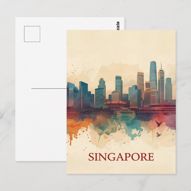 Singapore city retro Skyline Postkarte (Vorne/Hinten)