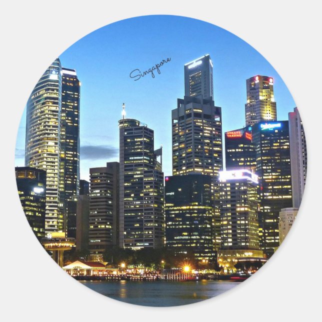 Singapore cityscape runder aufkleber (Vorderseite)