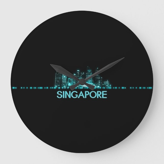 Singapore Skyline Große Wanduhr (Vorderseite)