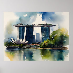 Singapur Aquarell Kunst Poster
