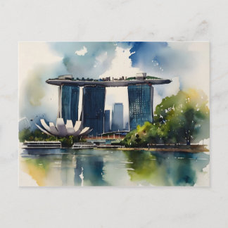 Singapur Aquarell-Kunst Postkarte