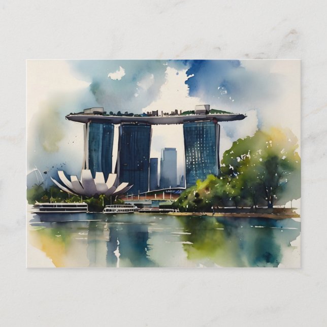 Singapur Aquarell-Kunst Postkarte (Vorderseite)