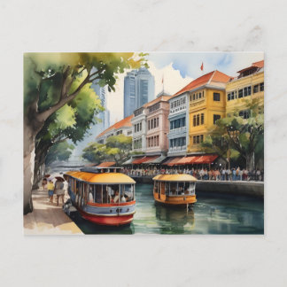 Singapur Aquarell-Kunst Postkarte