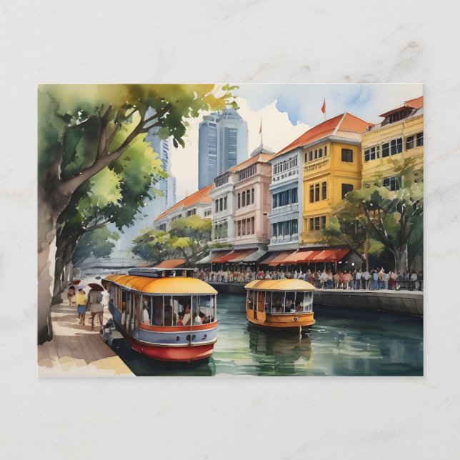 Singapur Aquarell-Kunst Postkarte (Vorderseite)