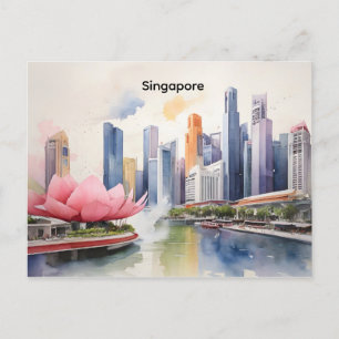 Singapur Aquarell-Kunst Postkarte