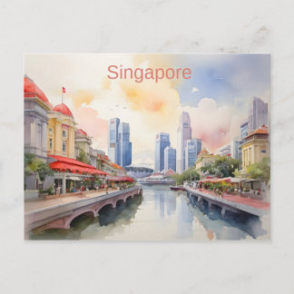 Singapur Aquarell-Kunst Postkarte
